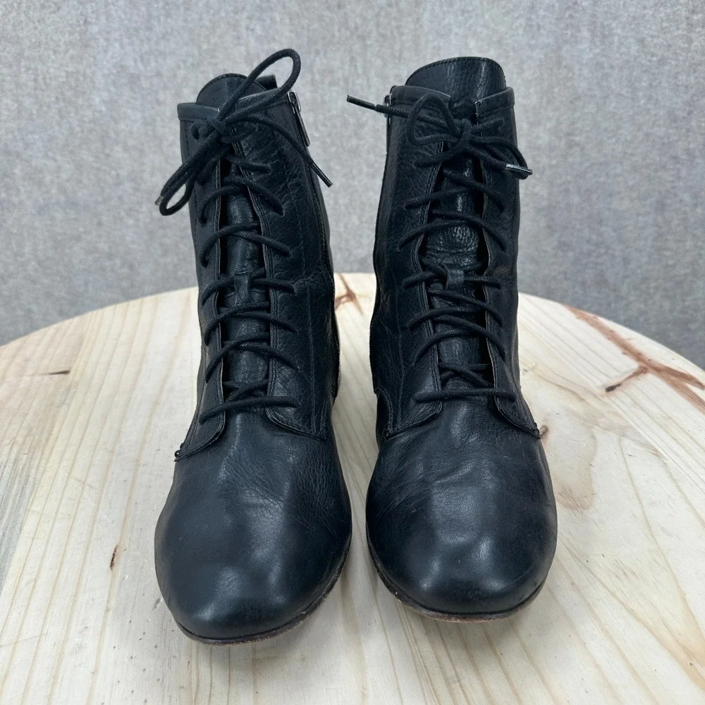 Frye Jillian Lace Up Boots Womens 11 SOFT Black Leather Zip Ankle Minimalist
